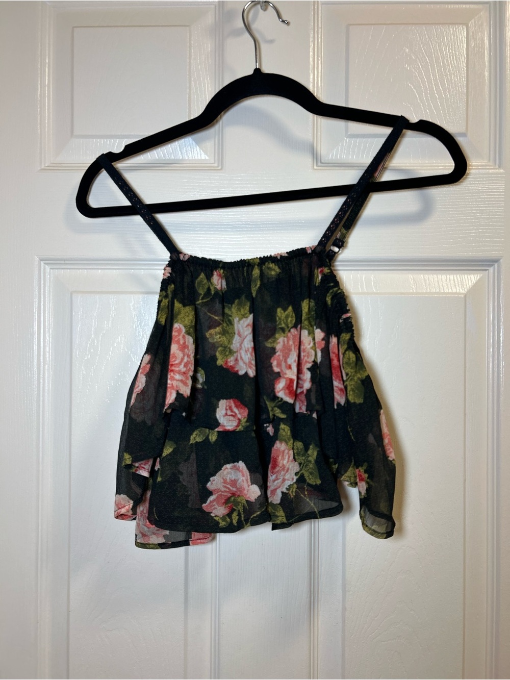 Sheer Floral Ruffle Crop Top - Picture 2 of 4